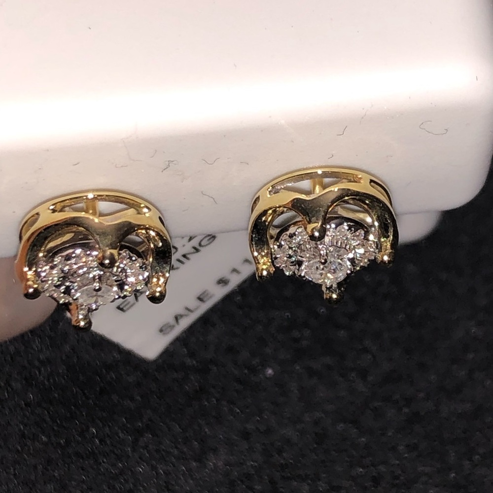 10k solid gold real diamond designer earrings SALE - Picture 3 of 6